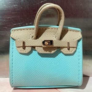 👜 Handmade Mini Blue Trench Faux Leather Birkin AirPods Tote Bag Charm Miniature